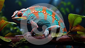 Chameleon on a branch. Veiled chameleon sitting on a branch. photo