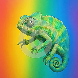 Chameleon on a bright background of the rainbow.