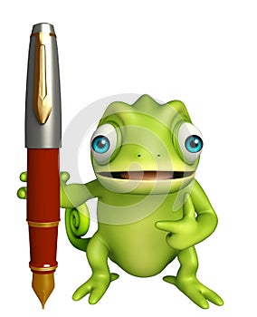 Chameleon cartoon character with pen