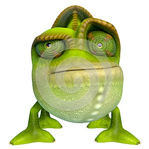 Chameleon cartoon have a dubious face in a white background photo