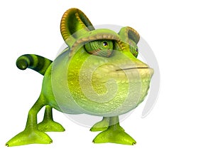 Chameleon cartoon have a dubious face in a white background side view