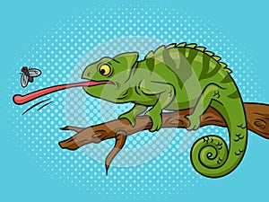 chameleon catches fly with tongue pop art raster