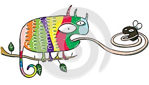 Chameleon and Fly Cartoon