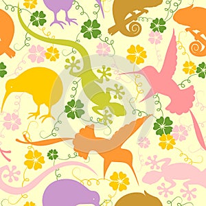 Exotic Animals Pastel Colors Seamless Pattern Vector Graphic Art photo
