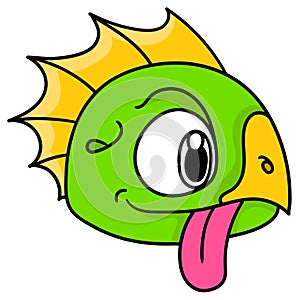 chameleon head emoticon with cute face sticking out its tongue  doodle icon image kawaii