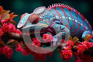 chameleon hid in colorful flowers generative ai