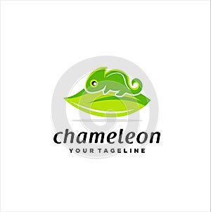 Chameleon logo icon design with leaves, cute chameleon