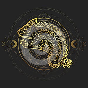 Chameleon mandala. Animal Vector illustration