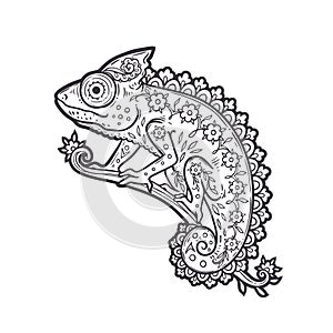 Chameleon mandala. Animal Vector illustration