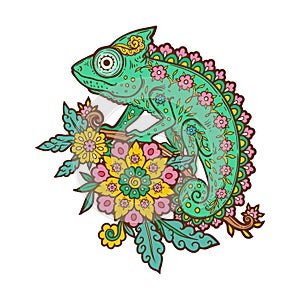 Chameleon mandala. Animal Vector illustration