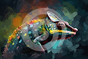 Chameleon multicolored abstract canvas. Generate ai