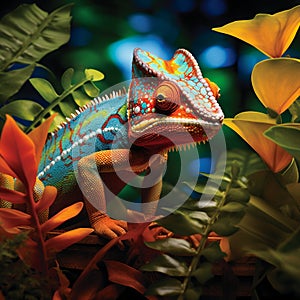 Chameleon Rhapsody - A mystical creature blending seamlessly with its kaleidoscopic surroundings, showcasing its