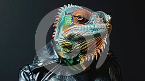 Chameleon in a rock stars leather jacket cool and adaptable