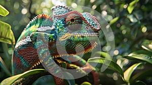 Chameleon s camouflage perfectly blending in photorealistic wide angle composition