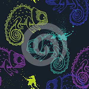 Chameleon. vector seamless pattern