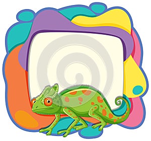 Chameleon beside a whimsical, colorful frame