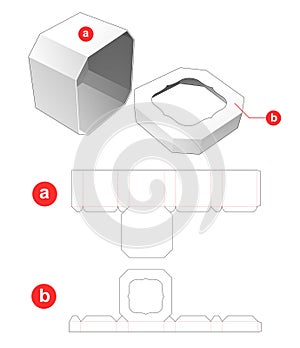 Chamfered gift box and lid which has window top die cut template