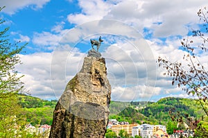 Chamois Statue Socha Kamzika at Deer Jump Jeleni Skok Lookout with Karlovy Vary