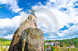 Chamois Statue Socha Kamzika at Deer Jump Jeleni Skok Lookout with Karlovy Vary