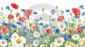 With chamomile, cornflowers and poppies, this greeting, invitation or birthday card is suited for any occasion