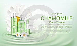 Chamomile eco cosmetics bottles mock up banner