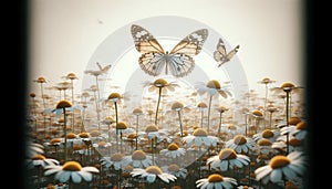 chamomile flowers with butterfly vintage style