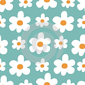 Chamomile flowers hand drawn vector illustration.Cute floral seamless pattern for kids fabric.