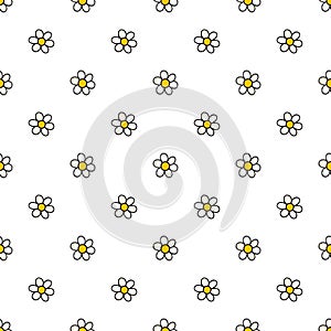 Chamomile flowers hand drawn vector seamless pattern. Nature daisies background in modern style. Floral texture for surface design