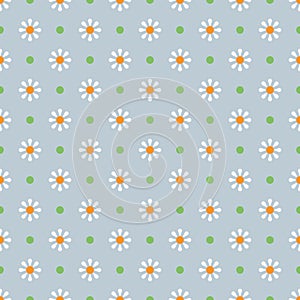 Chamomile geometric seamless pattern. Isolated daisy on grey background, abstract simple flower design. Modern minimal