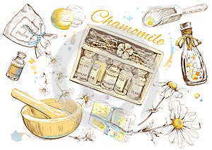 Chamomile natural cosmetic set.