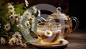 Chamomile Tea - Chamomile Flowers and Infusion in a Teapot - Generative Ai