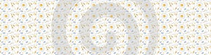 Chamomile vector lawn daisy wildflower motif background. Naive margerite flower seamless pattern on white. Delicate leaves hand photo