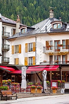 Chamonix Mont-Blanc, France street cafe