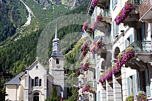 Chamonix Mont Blanc village square, France