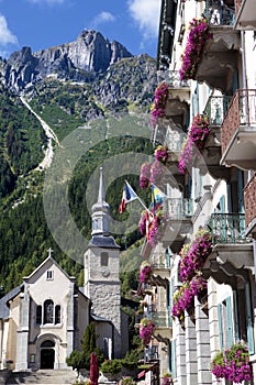 Chamonix Mont Blanc village square, France