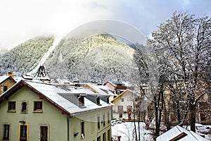 Chamonix town in the Mont-Blanc Valley.