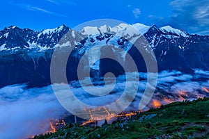 Chamonix valley in the evening. France