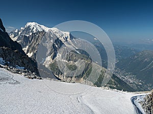 Chamonix valley and Mont Blanc peak in the French Alps