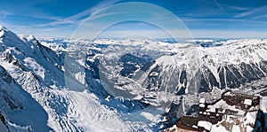 Chamonix valley panoramic aerial view