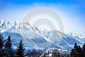 Chamonix village and Le Brevent mountain at winter