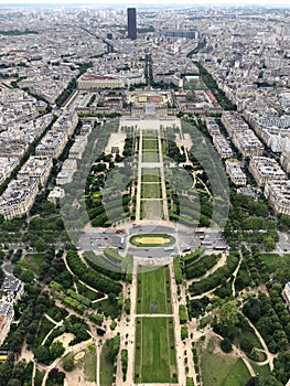 Champ de mars and city view from the eiffel tower in Paris