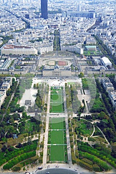 Champ de Mars and Ecole militaire view from Eiffel tower in Paris