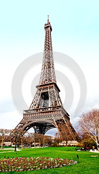 Champ de Mars gardens with Eiffel tower Paris