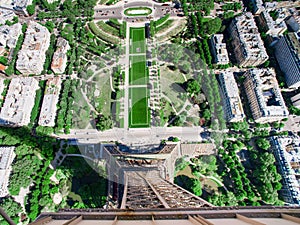 Champ de Mars view from top of eiffel tower looking down see the entire city