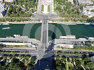 Champ de Mars view from top of eiffel tower looking down see the entire city as a beautiful classic architecture. A romantic place