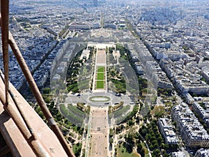 Champ de Mars view from top of eiffel tower looking down see the entire city as a beautiful classic architecture. A romantic place