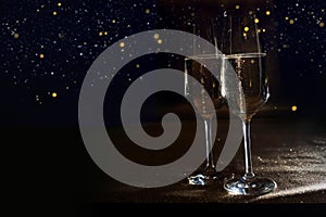Champagne on abstract night sky