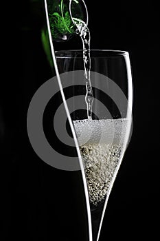 Champagne on black background