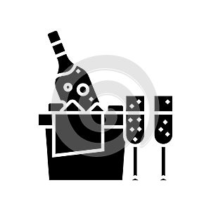 Champagne black icon, concept illustration, vector flat symbol, glyph sign.
