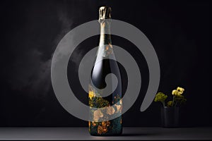 champagne bottle with a blank label for customization